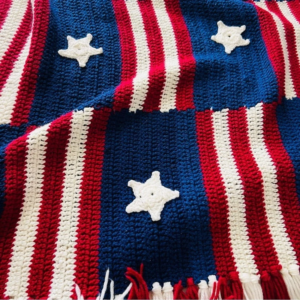 Handmade, Crocheted American Flag Blanket.  32”x72”